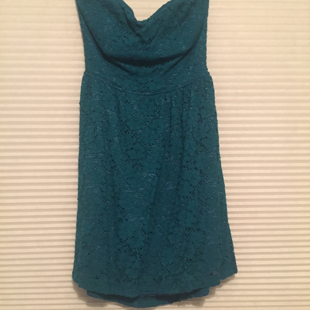 Strapless eyelet dress, deep green